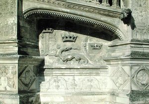 Relief from the Grand Escalier depicting the coat of arms of Francois I with a salamander by French School