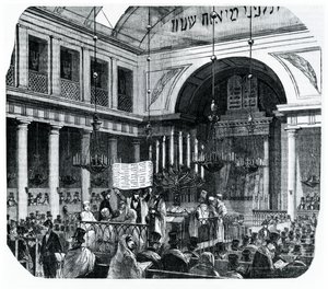 Religious ceremony at the old Paris Synagogue for Rosh Hashana, illustration from Le Tableau de Paris by Edmond Texier, published in Paris by French School