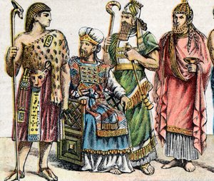 Religious Costumes in Antiquity: Portrait of an Egyptian High Priest, a Hebrew High Priest, an Assyrian King, and a Phoenician Priest by French School