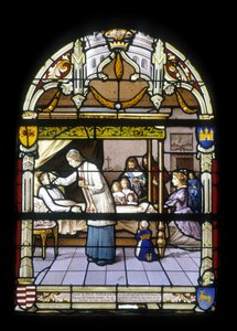 René de Neval, lieutenant of the king and colonel of the backbench in Lower Brittany, died on 13/04/1676, full of merit and virtues in his castle of Neval, cried by his vassals - stained glass windows of the church St Germain in Kerlaz