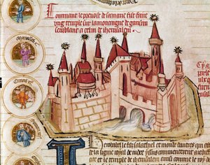 Representation of a fortified city similar to that of Jerusalem Page taken from the manuscript Genealogie de la Bible of the French school. 14th century Cremone, biblioteca governativa by French School