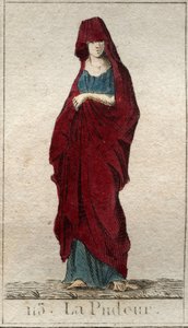 Representation of the Deity of Modesty, a Young Woman with a Face Covered with a Veil. From 