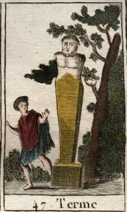 Representation of the god Terminus, as a stone terminal of land and possessions. From 
