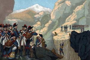 Reserve army campaign in 1800: Passage of the Simplon by General Bethencourt in May 1800. by French School