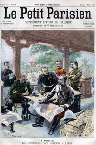 Revolt des Boxers: Un conseil des chefs allied (French, Russian, American, English, Japanese) (ALLIED COUNCIL OF WAR) - in Le Petit Parisien by French School