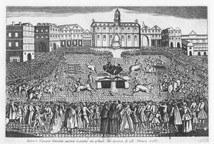 Robert-Francois Damiens executed on the Place de Grève, Paris, 28 March 1757