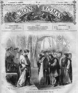 Roman serial: “Notre Dame de Paris” by Victor Hugo (1802-1885). Engraving in “Les bons romances” by French School