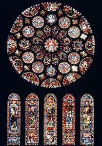 Rose and lancet windows from the south wall by French School
