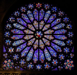 Rose window with nineteenth-century glass after a medieval design