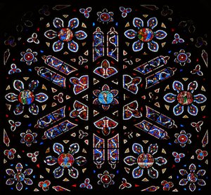 Rose window with the Crucifixion surrounded by scenes from the Resurrection by French School