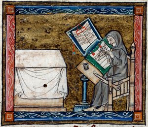 Scribe copying from an exemplar, illustration from 