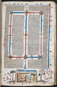 A bas-de-page scene of communicants at a mass, c.1300-40 by French School