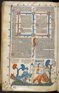 A bas-de-page scene of one knight unhorsing another before a castle by French School