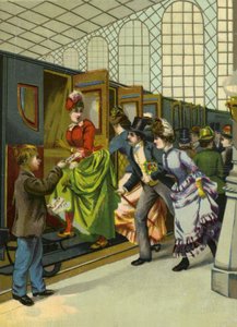 Rushing to get on a train by French School