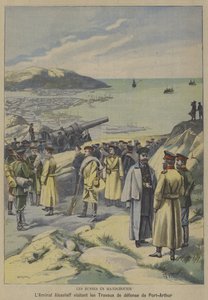 Russian Admiral Yevgeni Alekseyev visiting defences under construction at Port Arthur, Manchuria, on the eve of the Russo-Japanese War by French School