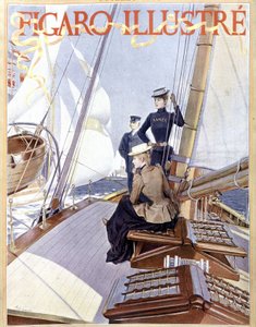 Sailing: women on the deck of a boat - drawing in Figaro illustrated of 1891, Arts Deco by French School