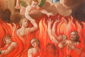 Saint-Nicolas de Veroce Church. Last Judgment: The Hell. A Group of the Saved. Painting. France.
