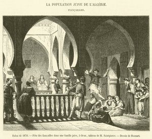 Salon of 1870, Engagement Party in a Jewish Family, in Oran (engraving) by French School