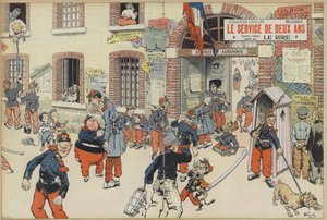 Satire on the Introduction of Conscription into the French Army. Illustration for Le Rire by French School