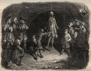 School of thieves created by the brigand Louis Dominique Garthausen dit Cartridge (1693-1721) in a career in Paris: a model hung from the ceiling whose pockets should be emptied without moving under penalty of receiving a rain of shots by French School