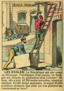 Schools, illustrating the benefits of the Third Republic for the development of education in schools. Engraving, in 