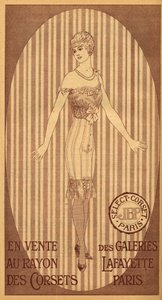 Select JPB corset for sale in the corset department of Galeries Lafayette in Paris - 1914