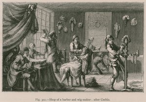 Shop of a Barber and Wig-Maker; after Cochin by French School