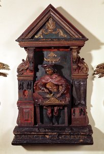 Shopsign for a Shoemaker depicting St. Crispin at his Workbench