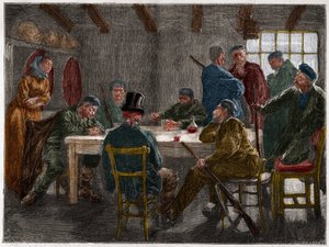 Sicilian mafia in the 19th century: Interrogation of a landowner abrogated by Sicilian mafiosi in 1873. Engraving from 1873. by French School