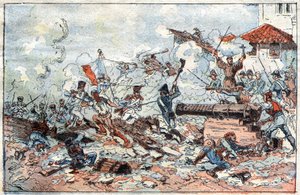 Siege and capture of Zaragoza in Spain in February 1809 by the Napoleonic troops. Engraving of the 19th century. by French School