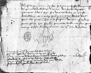 Signature of Louis XI on a letter to the Governor of Anjou, dated 3 July 1472