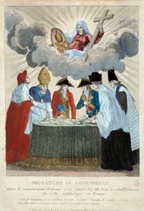 Signature of the Concordat of 1801 on 15/07/1801: it is signed between the French government (here represented by Joseph Bonaparte) and the Holy See (represented by Cardinal Consalvi for Pope Pius VII). 1801 Paris, Musee Carnavalet by French School