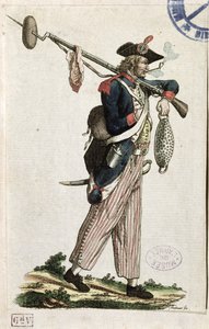 Soldier of the French Revolution Carrying a Bayonet with a Loaf of Bread and a Piece of Meat: Year 11 1794 by French School