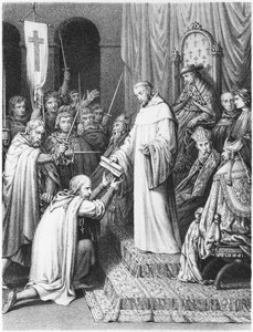 St. Bernard giving the Templars their rules
