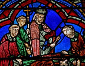 St Cheron window: bishop and deacons at his new tomb by French School