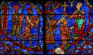 St Thomas Becket praying before he is murdered by 3 knights by French School