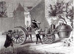 Steam-powered car invented by Nicolas Joseph Cugnot (1725-1804) in 1771, 1886