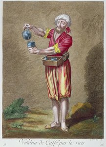 Street merchant selling coffee, from the Collection of Prints of Costumes from the Levant, engraved by G. Scotin, 1707-08