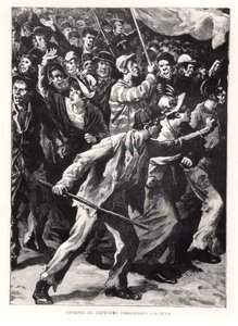 Strikers demonstrating on the streets of Chicago during the Pullman Riots of 1894, c.1895