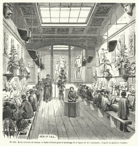 Students in a class in a free school of drawing, France by French School