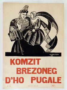 Talk Breton to your children - Poster of propaganda in Breton encouraging Bretons to preserve their regional language by French School