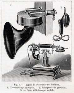Telephonic apparatus - Berliner System - engraving in La Nature from 1902 by French School