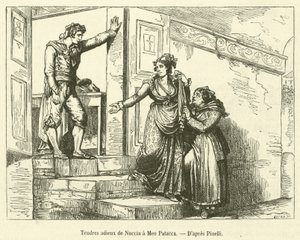 Tender Farewells of Nuccia to Meo Patacca (engraving) by French School
