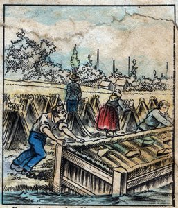 Textile, linen. Flax rust: To separate straw filaments, flax boots are dipped in water