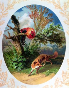 The Cockerel and the Fox, illustration after the fable by Jean de la Fontaine (1621-95) c.1860-80 by French School