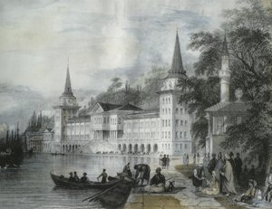 The Dolmabahce Palace on the Bosphorus by French School