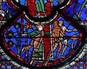 The Good Samaritan Window: Adam and Eve Expelled from Paradise by an Angel with a Sword by French School
