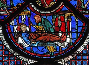 The Good Samaritan Window: The Samaritan Tends the Wounded Man by French School