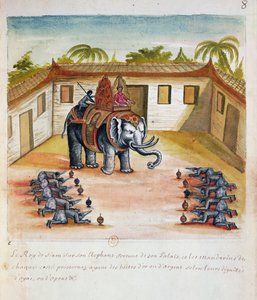 The King of Siam on his Elephant, from an account of the Jesuits in Siam, 1688