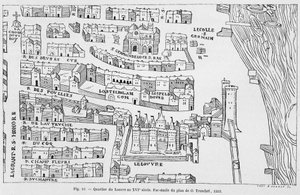 The Louvre district in the 16th century, facsimile of the plan of Truschet